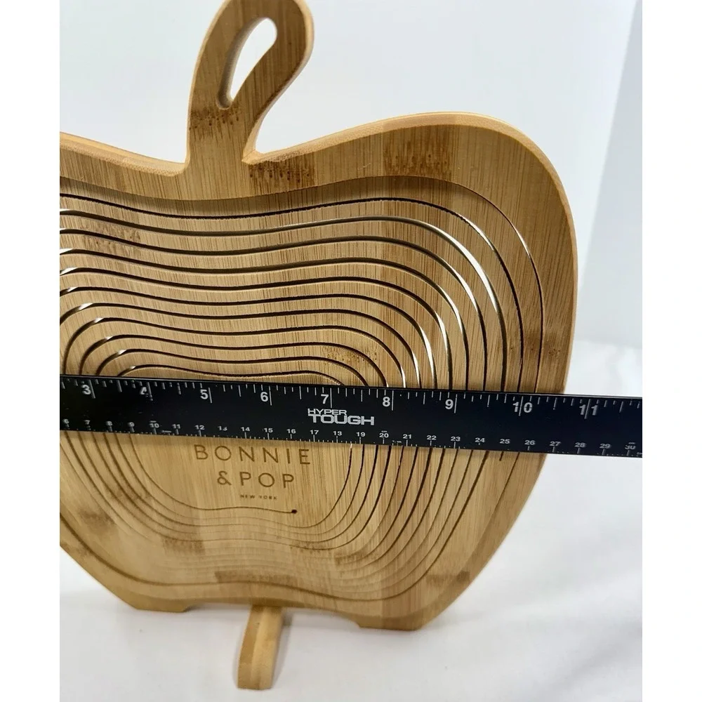 Bonnie & Pop Bamboo Apple Shaped Folding Basket Trivet Cutting Board NWOT Unused